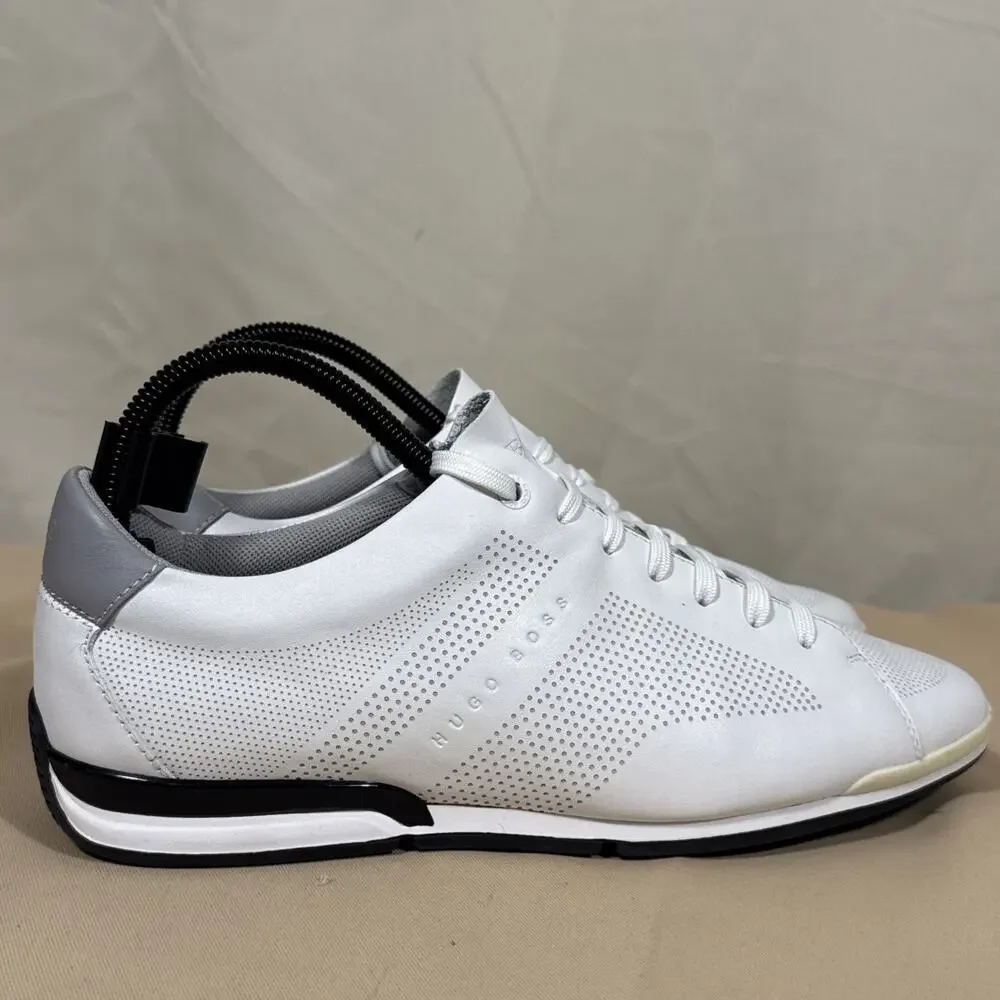 HUGO BOSS Mens Sneakers EU 41 White Leather Perforated Low Top Designer Shoes